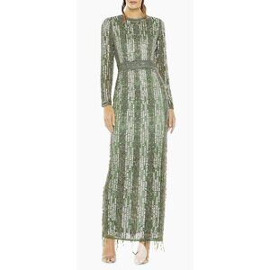 Mac Duggal Crystal-Embellished Long-Sleeve Column Gown Size 12 NEW